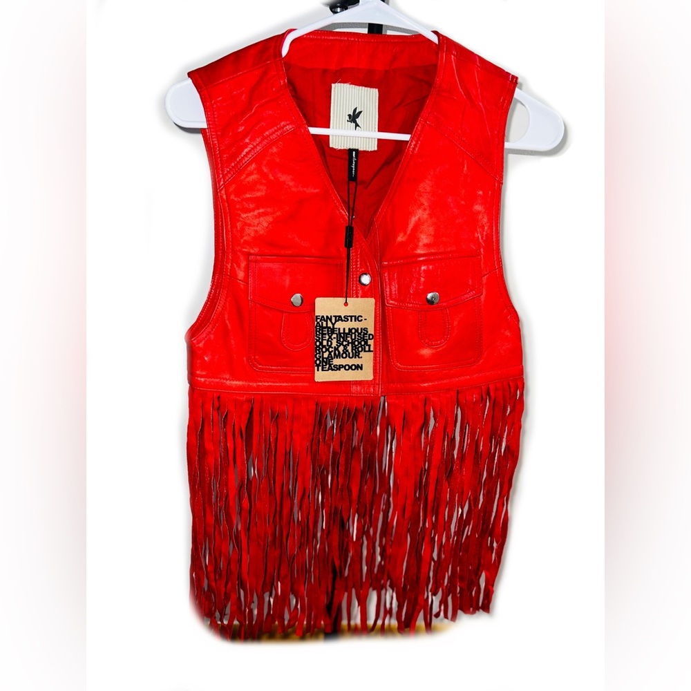 One Teaspoon Scarlet Leather Fringe Vest
